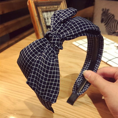 All-match Fabric Plaid Big Bow With Teeth Headband