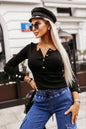 Women's Heart-shaped Button Long Sleeve U Collar Top
