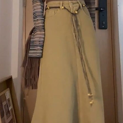 Fall Retro Hong Kong Style Women's High Waist Denim Skirt