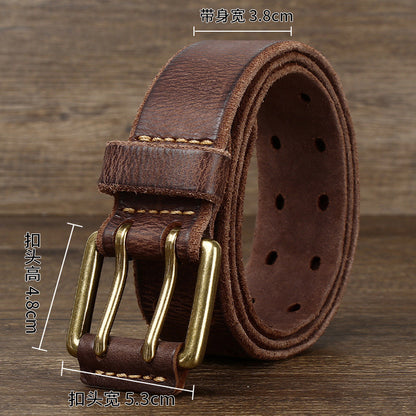 Men's Casual Retro Free Pin Punch First Layer Cowhide Lazy Belt