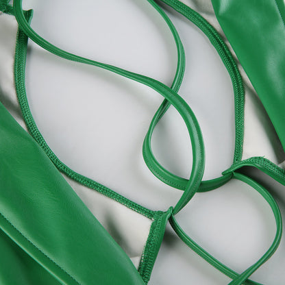 Halter Leather Lace-up Vest With Polo Neck