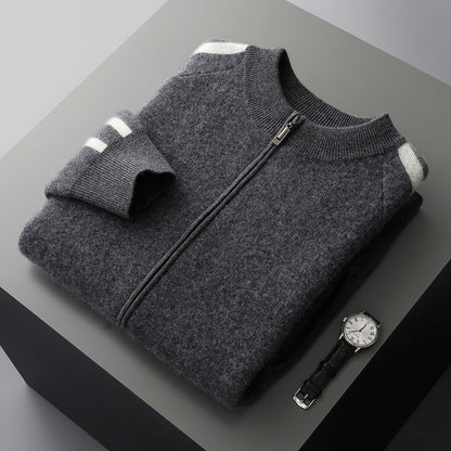 Fashionable All-match Casual Woolen Sweater Four Flat Air Layer Thickened Half Turtleneck Pure Wool Cardigan