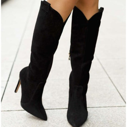 Autumn And Winter Stiletto Pointed High Heel Suede Long Canister Boots