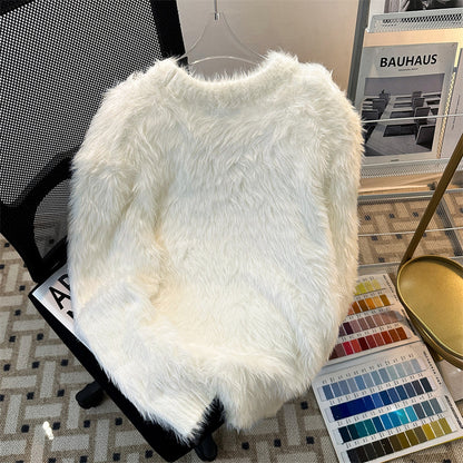 Mink Sweater Men's Winter American Retro Loose Casual Thick Warm