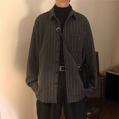 Retro Loose-fitting Striped Long Sleeves Shirt