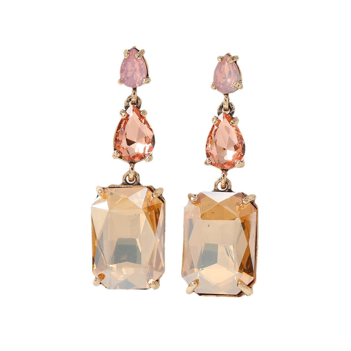 Series Geometric Square Water Drop Light Luxury Crystal Stud Earrings