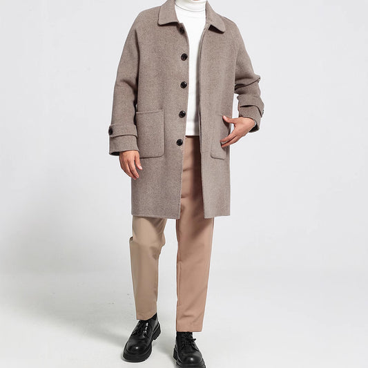 Wool Reversible Woolen Coat Men's Mid-length Single-breasted Baggy Coat