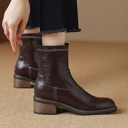 Women's Simple And Casual Mid-heel Martin Boots