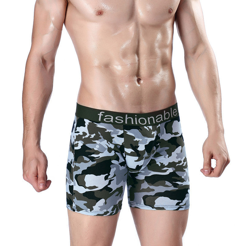 Men's Sports Lengthened Camouflage Printed Cotton Boxer Briefs