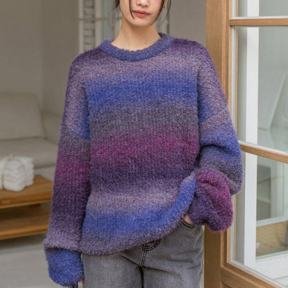 Lazy Sweater Female Gradient Color Round Neck Loose Outer Wear Soft Glutinous