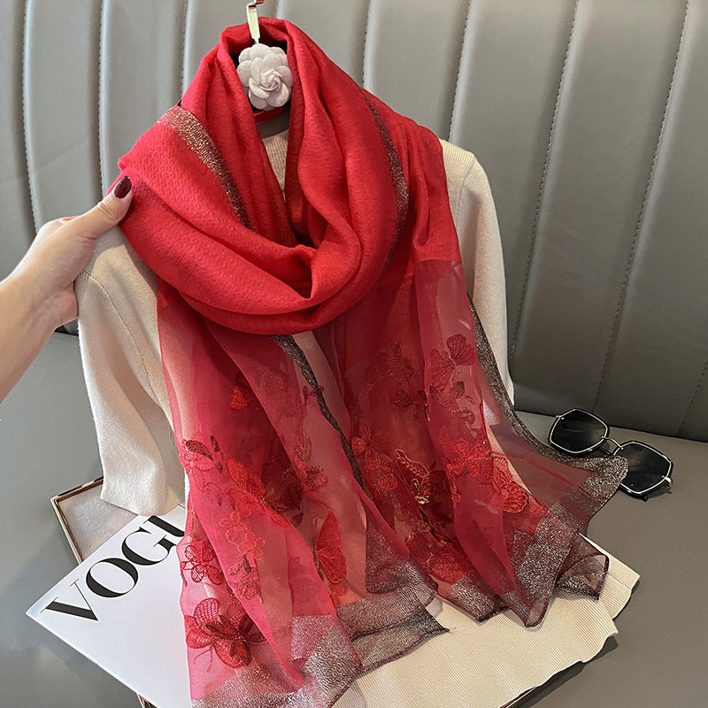 New Fashion Embroidered Long Silk Wool Scarf For Women