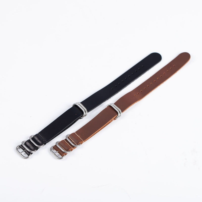 Five-Ring Cowhide Burst Crack Crazy Horse Oil Strap