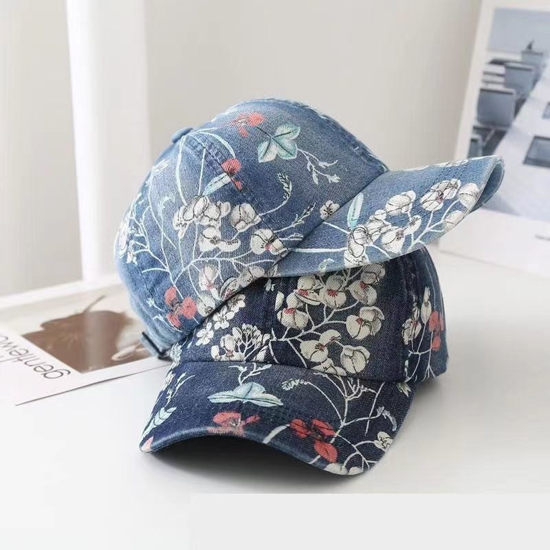 Denim National Advance Flower Printed All-matching Baseball Cap