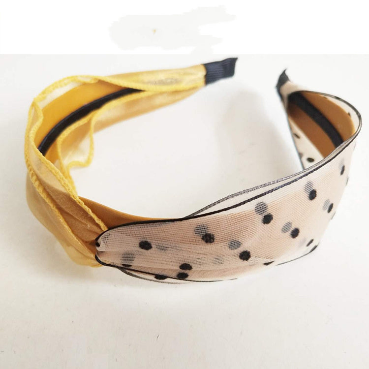 Polka-dot Mesh Contrast Color With Wavy Cross Hairband