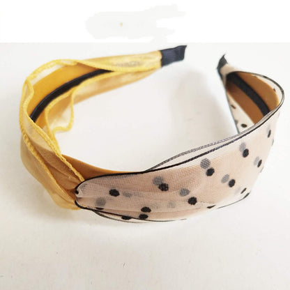 Polka-dot Mesh Contrast Color With Wavy Cross Hairband