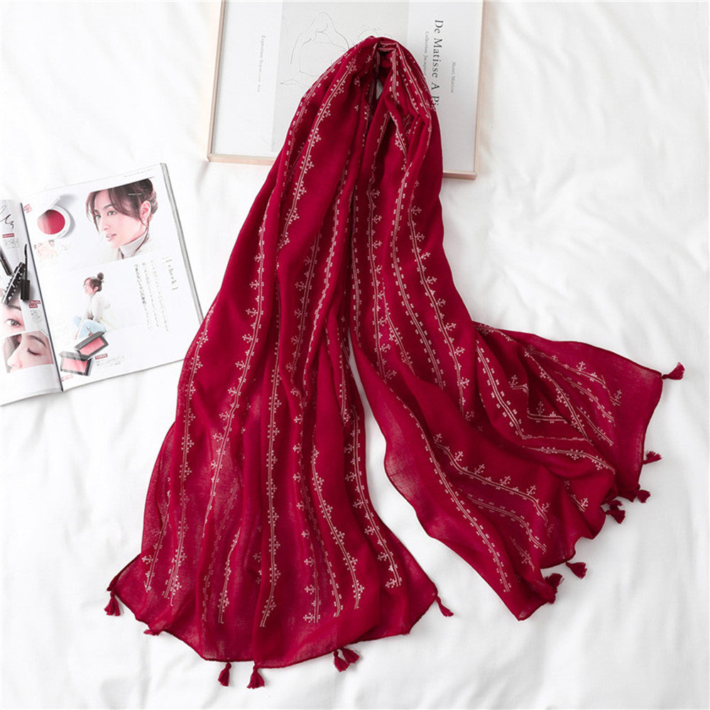 Fashion Tassel Cotton Linen Thin Yarn Scarf