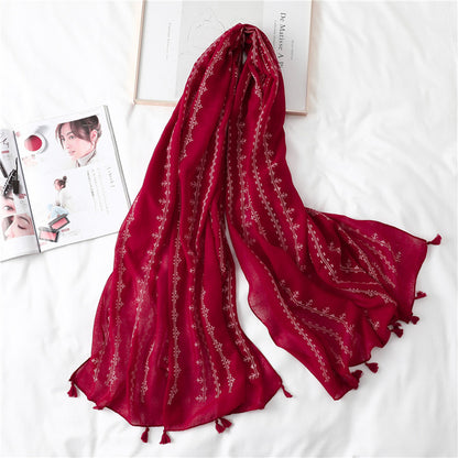 Fashion Tassel Cotton Linen Thin Yarn Scarf