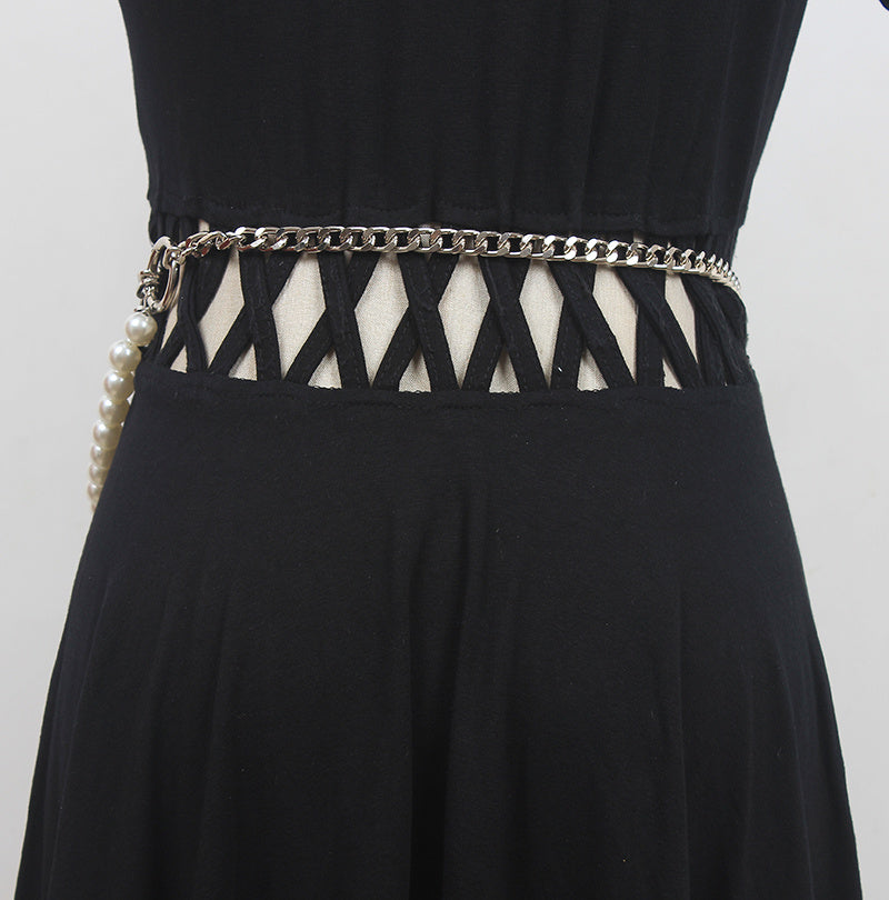 Fashion All-match Pearl Waist Chain Decoration Dress With Skirt Thin Belt Accessories