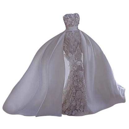 French-style Bride Lace Tube Top Satin Fishtail Trailing Wedding Dress