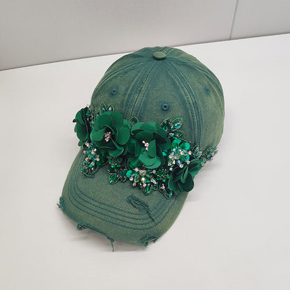 Fashion Colorful Sequin Rhinestones Sun Protection Light Luxury Peaked Cap
