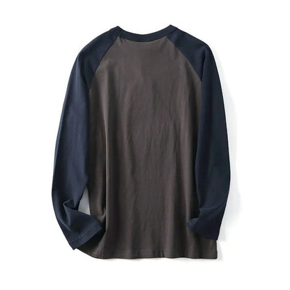 Men's Washed Cotton Retro Casual Round Neck Pullover Bottoming Shirt