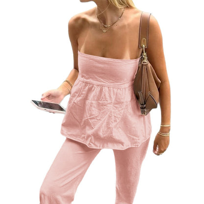 Women's Casual Tube Top Straight-leg Trousers Suit