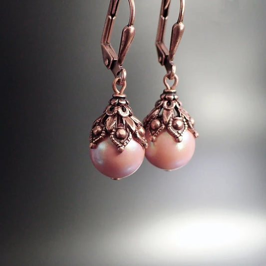 He Cheng Fashion Retro Distressed Inlaid Natural Artificial Pearl Earrings