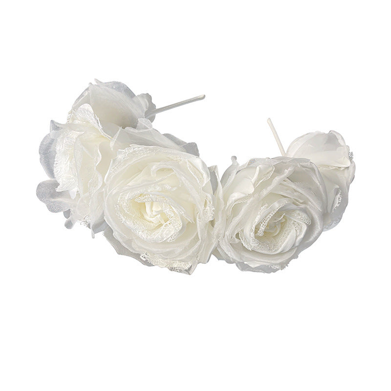 Crepe Rose Flower Dreamy Fairy Headband Bridal Tiara Wedding Three-dimensional Hair Accessories