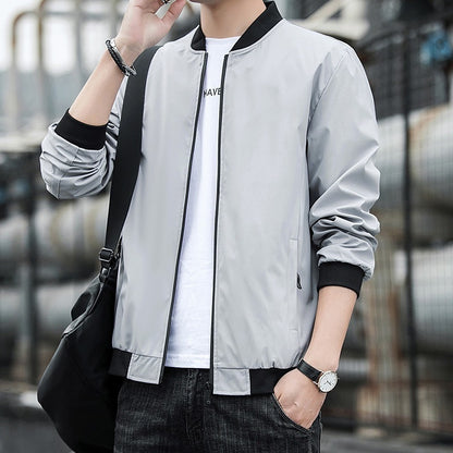 Men's Jacket Spring And Autumn Solid Color Stand Collar Coat
