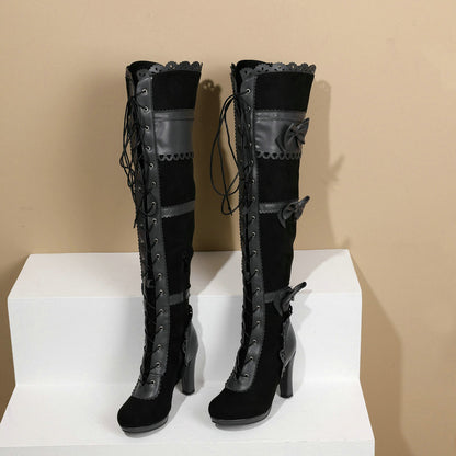 Women's High Heel Lace Strap Boots