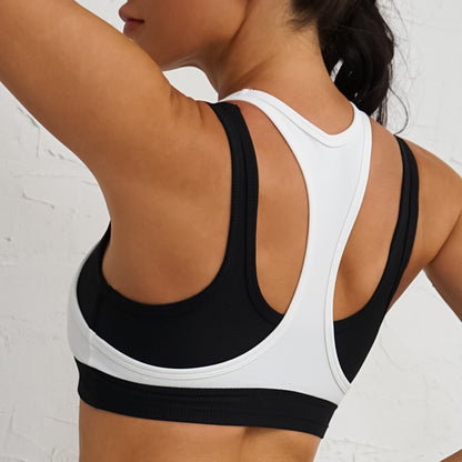 Rib Color Contrast Running Slim Fitness Suit Women Shock Absorbing Gathering Sports Bra