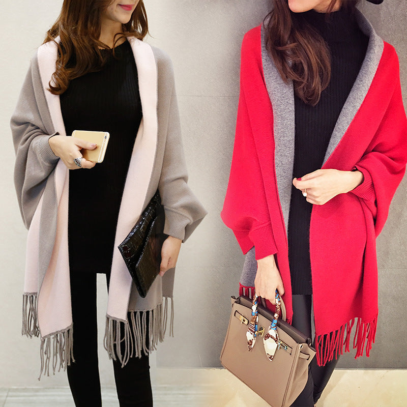 Women's Fringed Big Shawl Sweater Cardigan