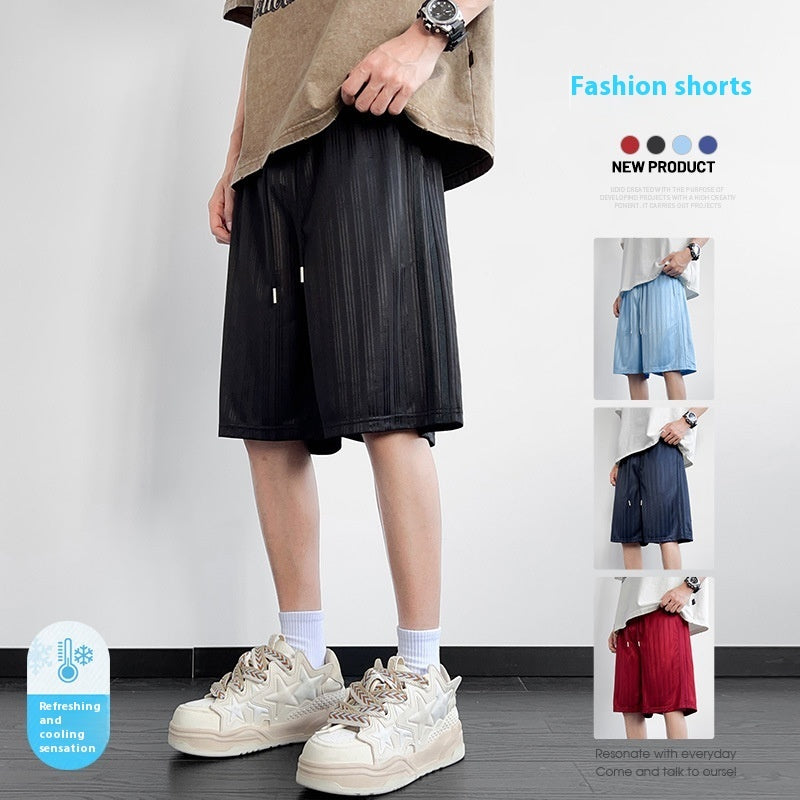 American Ice Silk Cargo Shorts Men's Summer Loose Casual Quick-drying