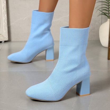 New Knitted Round Head Sleeve High Heel Socks Boots