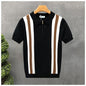 Contrast Color Lapels Half Zipper Knitted Short Sleeve