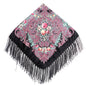 Women's Fringed Cotton And Linen Printed Square Scarf