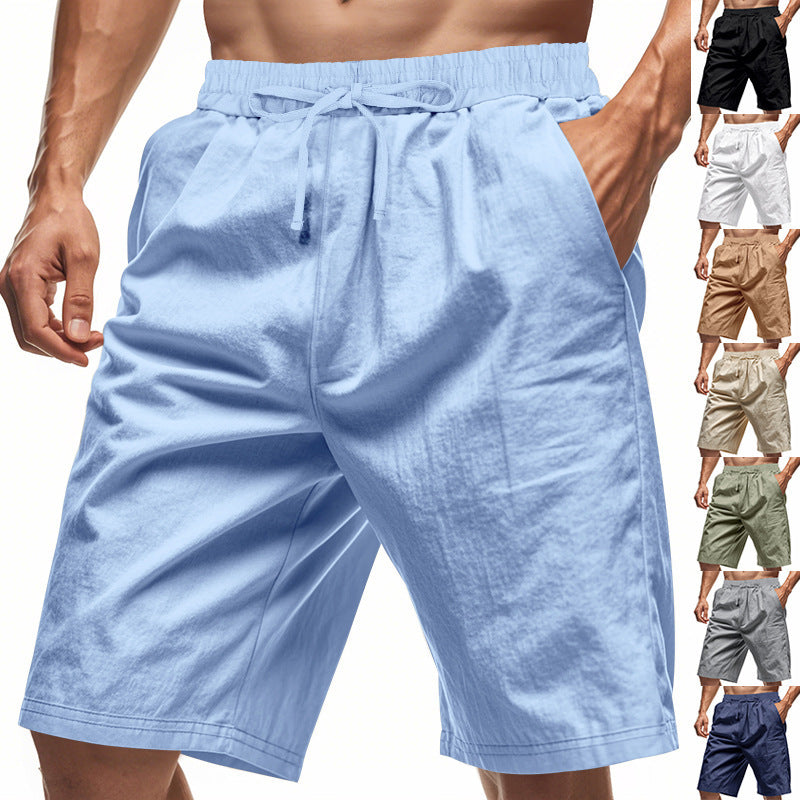 Men's Beach Pants Loose Casual Linen Solid Color Shorts