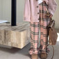 Gentle Temperament Idle Style Plaid Wide-leg Trousers
