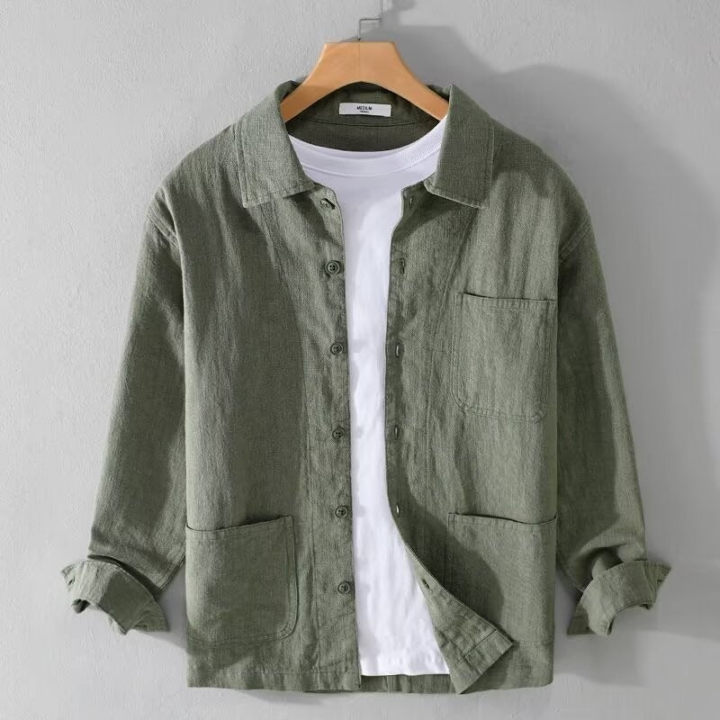 Casual Cotton And Linen Men's Long-sleeved Coat