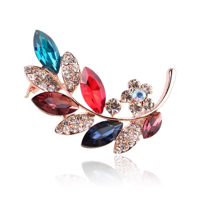 Wedding Bouquet Corsage High-grade Crystal Glass Curved Leaves With Diamonds