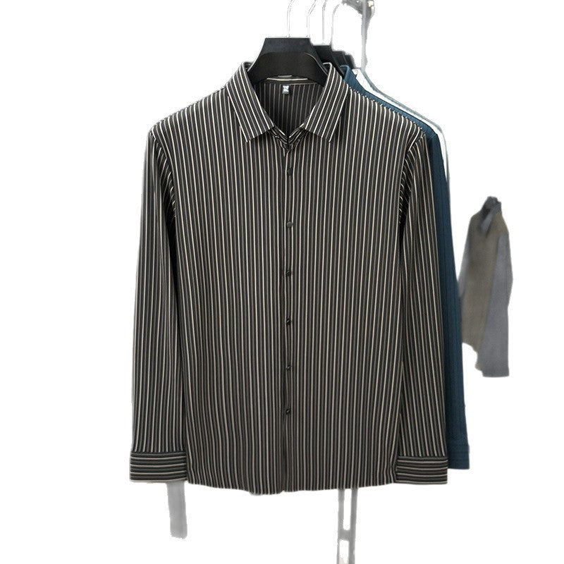 Spring And Autumn New Vertical Striped Shirt Men