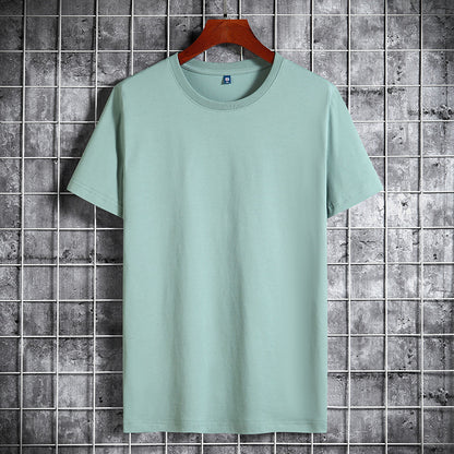 Cotton Short Sleeve T-shirt Men's Pure Color All-matching Round Neck Lycra Elastic Plus Size
