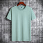 Cotton Short Sleeve T-shirt Men's Pure Color All-matching Round Neck Lycra Elastic Plus Size