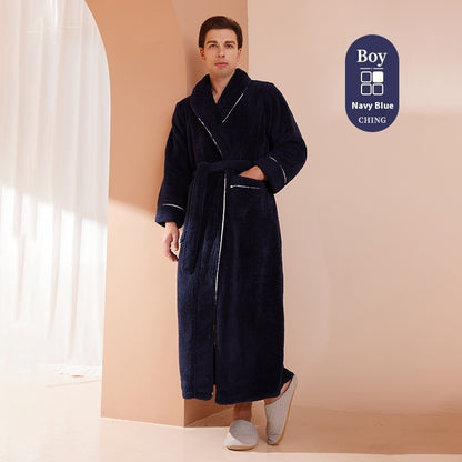 Autumn And Winter Thickened Cotton Velvet Nightgown Men's Winter Plus-sized Plus Size Light Luxury Couple Bathrobe Women's Extended Pajamas