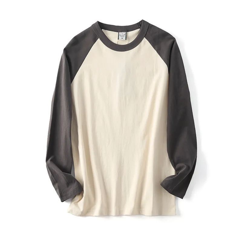 Men's Washed Cotton Retro Casual Round Neck Pullover Bottoming Shirt