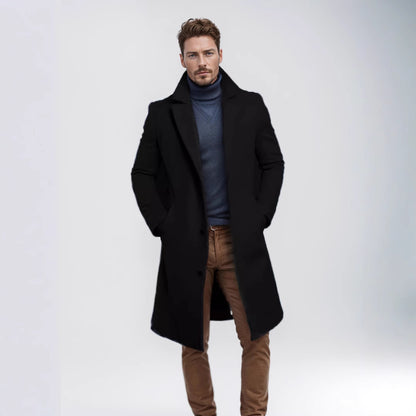 Men's Mid-length Solid Color Autumn And Winter Woolen Coat