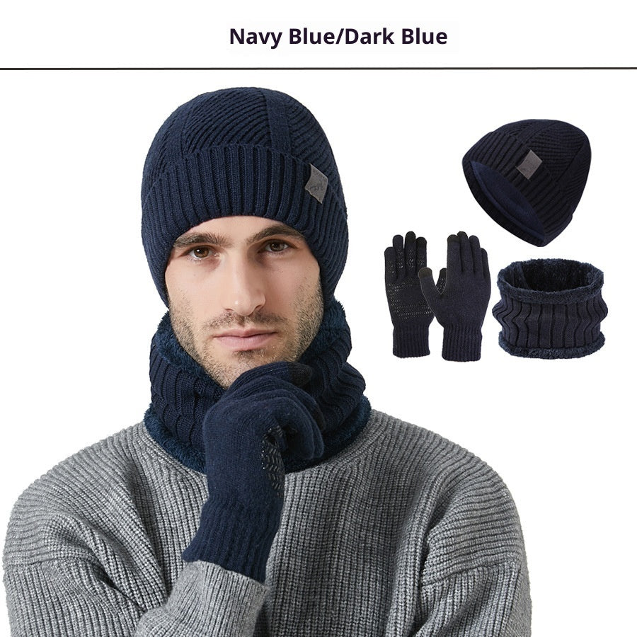 Winter New Thickened Men's Hat Scarf Gloves Three-piece Set