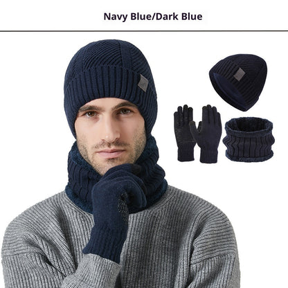 Winter New Thickened Men's Hat Scarf Gloves Three-piece Set