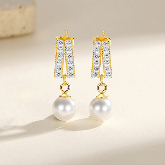 Geometric Pearl Diamond Affordable Luxury Style Niche Pearl Stud Earrings