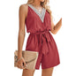 Women's Casual Lace V-neck Solid Color Sleeveless Jumpsuit